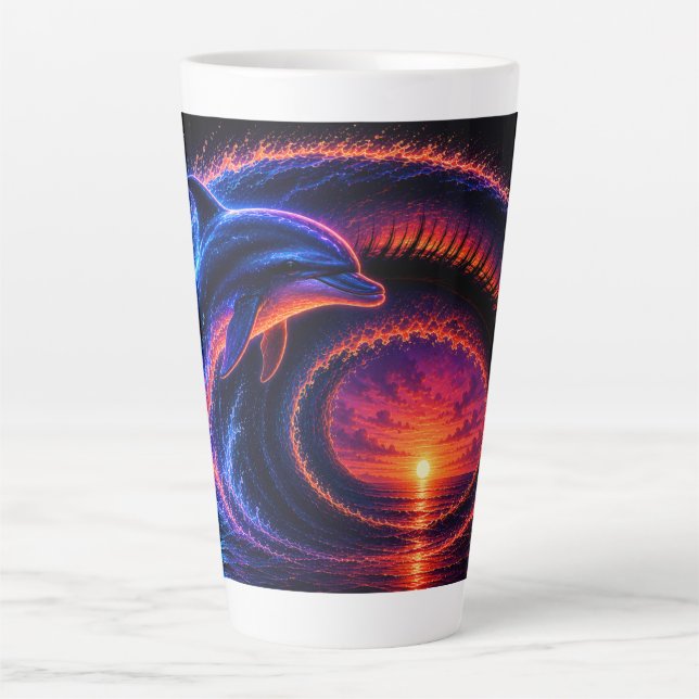 Caneca De Café Latte Golfinho do Oceano do Pôr do Sol (Frente)