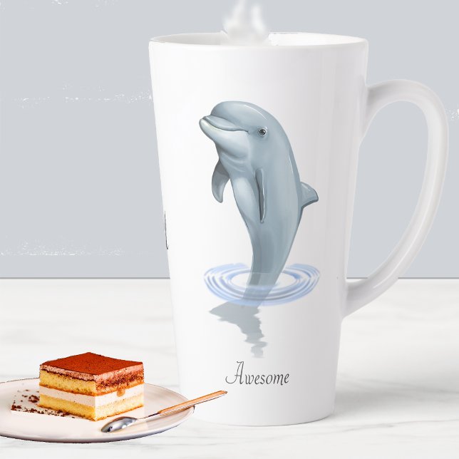 Caneca De Café Latte Golfinho Fofo Moderno, Rótulo e Monograma (Criador carregado)