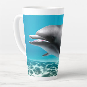 Caneca De Café Latte Golfinho Nadando Submerso em Mar Turquesa