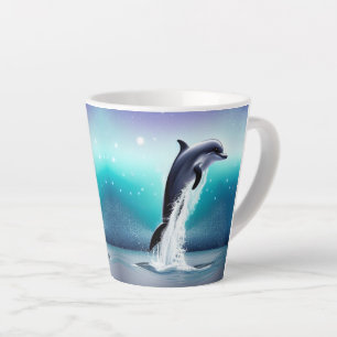 Caneca De Café Latte Golfinho Pulando No Oceano