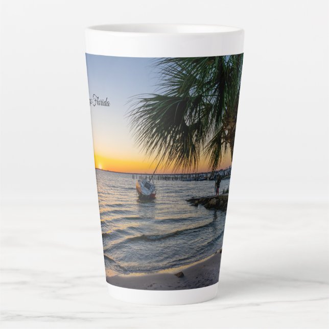 Caneca De Café Latte Golfo de Breeze Flórida Latão Sunset (Frente)