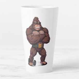 Caneca De Café Latte Gorila Fisiculturista Levantador de Peso Pop Art C