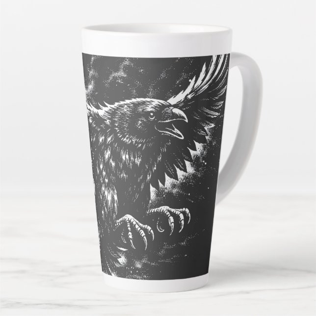 Caneca De Café Latte Gothic Raven – por BurnsInHell (Ângulo direito)