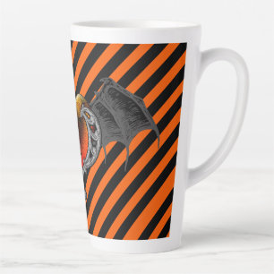 Caneca De Café Latte Gótico de Halloween Coração Laranja e Asas de B
