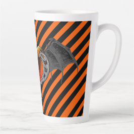 Caneca De Café Latte Gótico de Halloween Coração Laranja e Asas de Bat