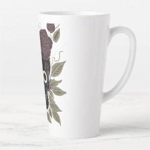 Caneca De Café Latte Gótico Personalizado Caveira e Rosas Arte Floral S