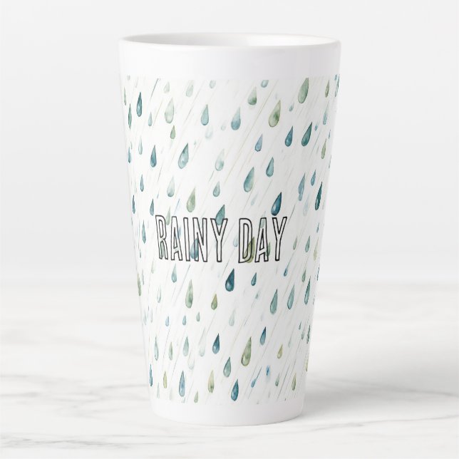 Caneca De Café Latte Gotículas De Chuva Dia Chuvoso (Frente)