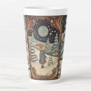 Caneca De Café Latte Gouache Vintage Retro Christmas