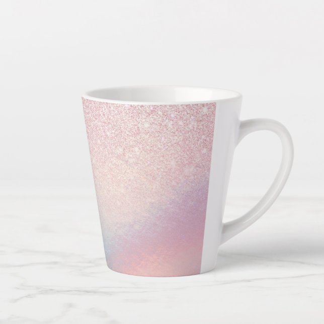 Caneca De Café Latte Gradiente Holográfico Iridescente, Cinza Rosa-Chic (Direita)