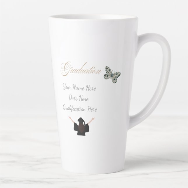 Caneca De Café Latte Graduação com Nome Personalizado, Data e Qualifica (Direita)