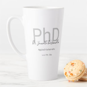 Caneca De Café Latte Graduação de PhD em Nome da Cinza Negra