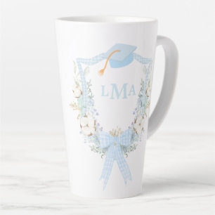 Caneca De Café Latte Graduação em Monograma de Gingham Meridional