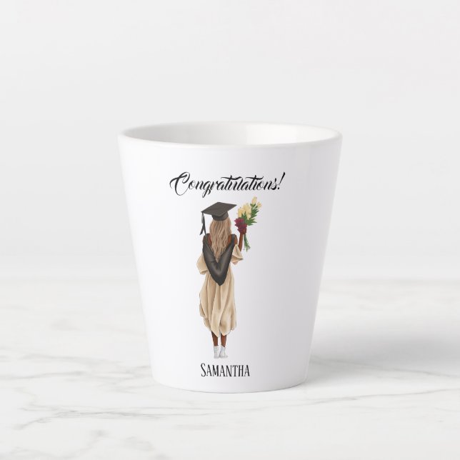 Caneca De Café Latte Graduação Personalizada Por Aquarela (6) (Frente)