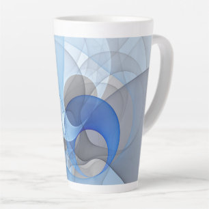 Caneca De Café Latte Gráfico de Arte Fractal de Cinza Azul Moderno