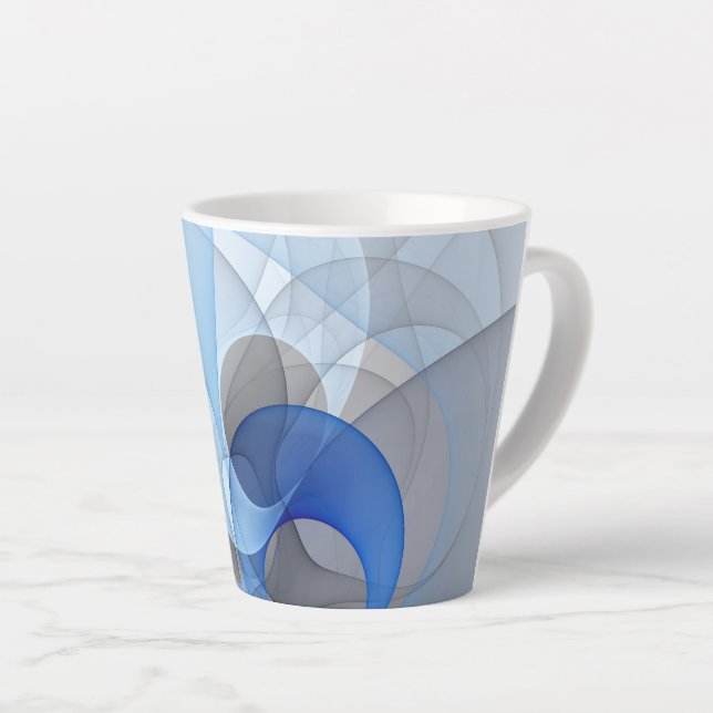 Caneca De Café Latte Gráfico de Arte Fractal de Cinza Azul Moderno (Ângulo direito)