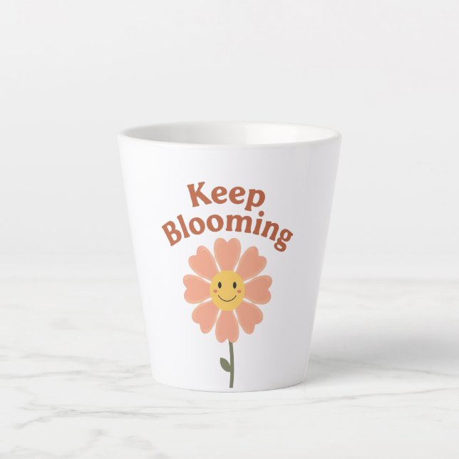 Caneca De Café Latte Gráfico de Flor Feliz Estilo Anos 70 (Frente)