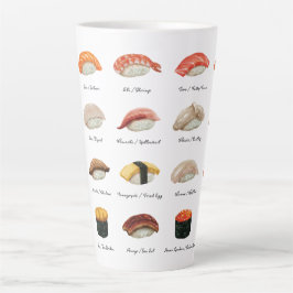 Caneca De Café Latte Gráfico de Sushi de Aquarela