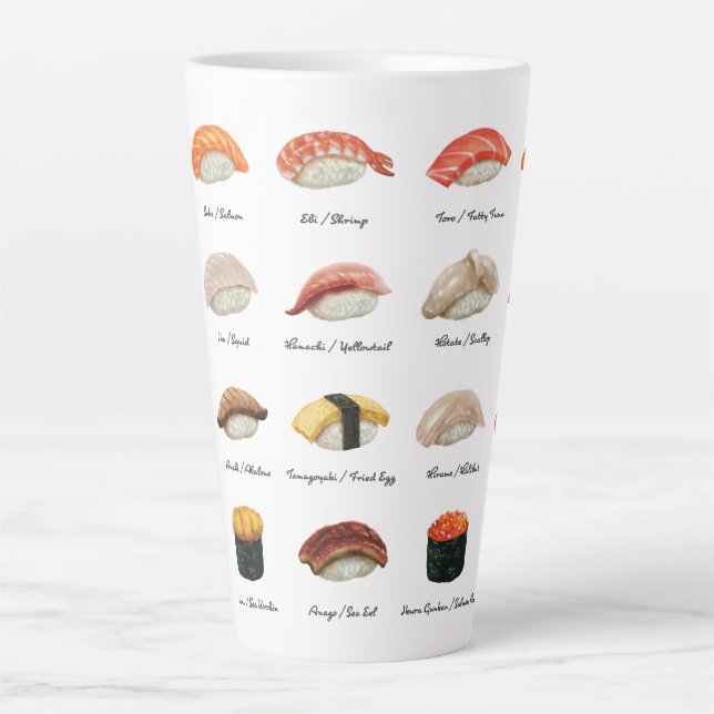 Caneca De Café Latte Gráfico de Sushi de Aquarela (Frente)