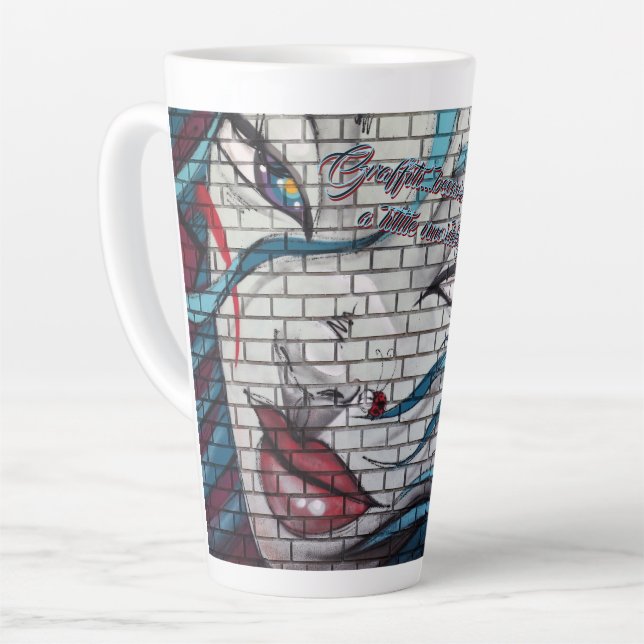 Caneca De Café Latte Grafite de Menina Asiática  (Ângulo esquerdo)