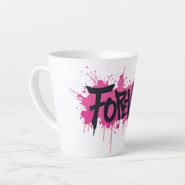 Caneca De Café Latte Grafite rosa quente "FOREVER" (Ângulo esquerdo)