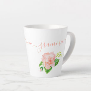 Caneca De Café Latte Grammie Rosa de Aquarela Cor-de-Água Rosa
