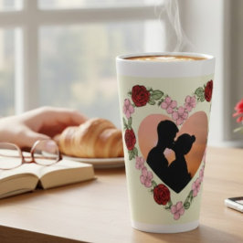 Caneca De Café Latte Grand Mug Latte Photo Personnalisé – Cœur Floral