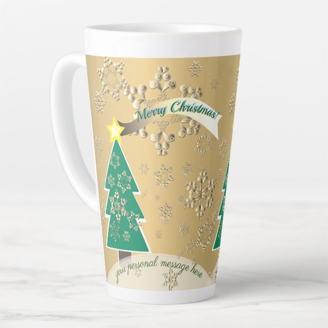 Caneca De Café Latte Grande Cena de Natal de Bronze de Neve Latte (Ângulo esquerdo)