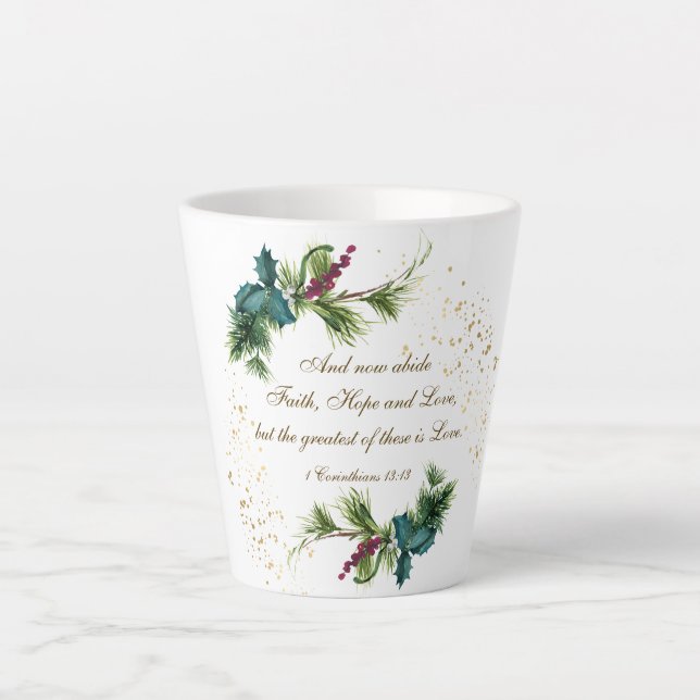 Caneca De Café Latte Grande é Bíblia de amor inverno verde (Frente)