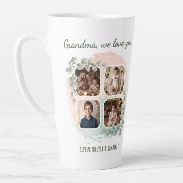 Caneca De Café Latte Grandma we love you 6 Photo Collage Eucalyptus (Esquerda)