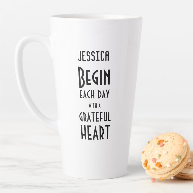 Caneca De Café Latte Grateful Heart Quote Monograma Name (In Situ)