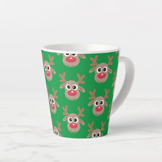 Caneca De Café Latte Grátis Reindeer Cartoon Verde (Ângulo direito)