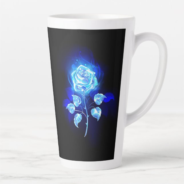 Caneca De Café Latte Gravação de Rosa Azul (Direita)