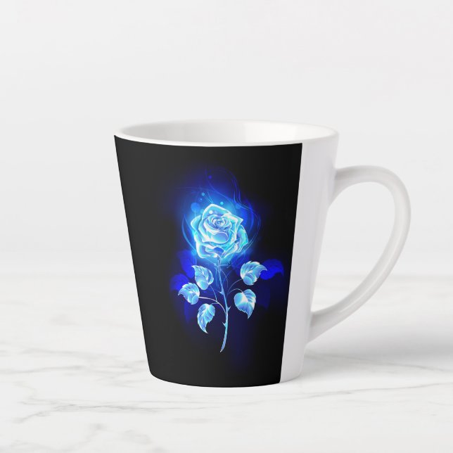 Caneca De Café Latte Gravação de Rosa Azul (Direita)