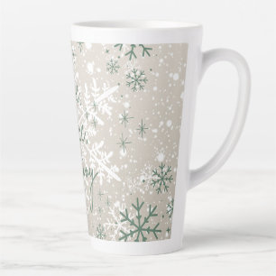 Caneca De Café Latte Green Beige Snowflakes Adoram Feriado de Joia da P