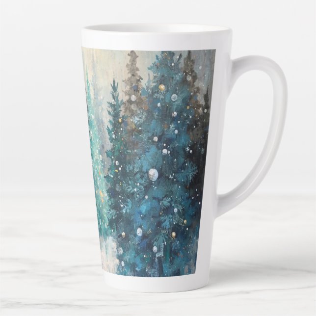 Caneca De Café Latte Green Christmas Trees Winter Forest (Direita)