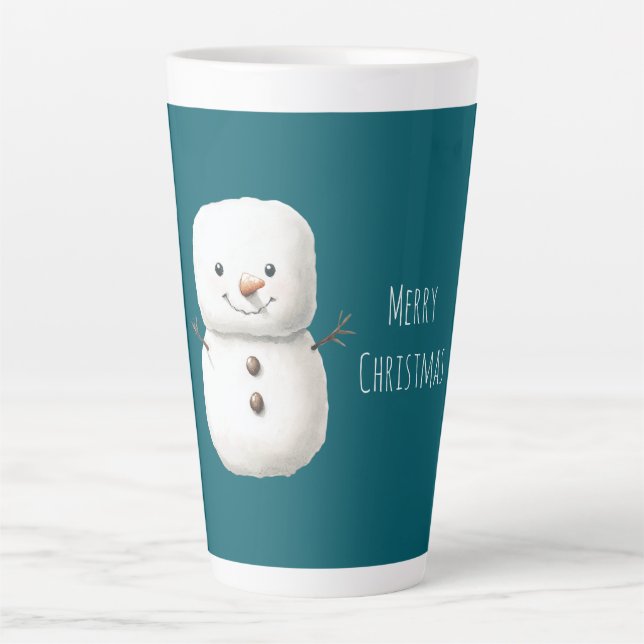 Caneca De Café Latte Green Cute Christmas Snowman (Frente)