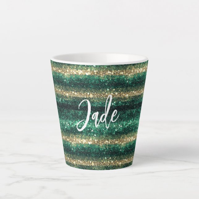 Caneca De Café Latte Green Gold Glitter Christmas (Frente)