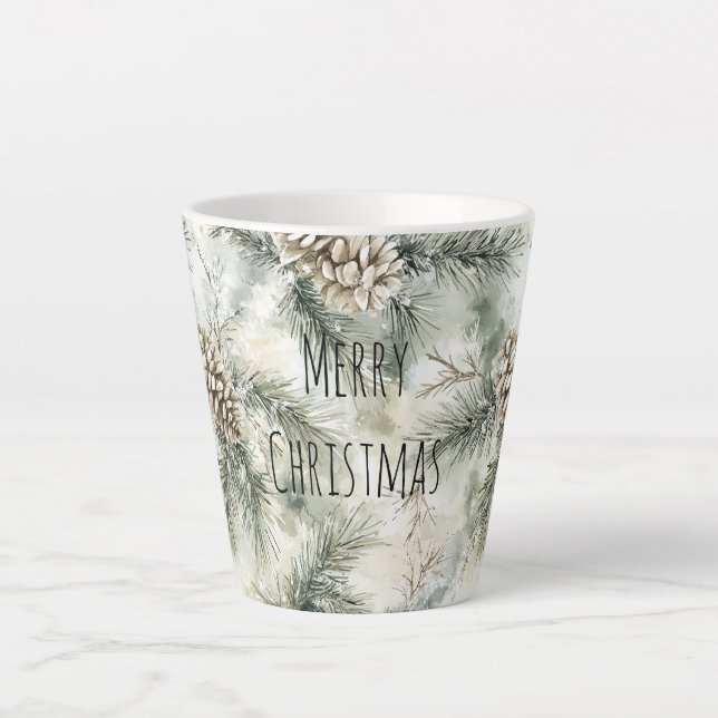 Caneca De Café Latte Green  Pine Cones Christmas (Frente)