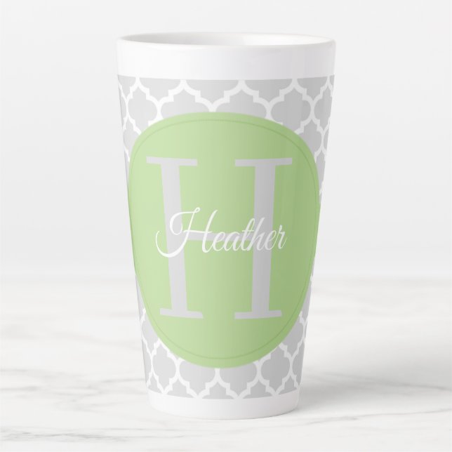 Caneca De Café Latte Green Quatrefoil Personalizado Lata (Frente)