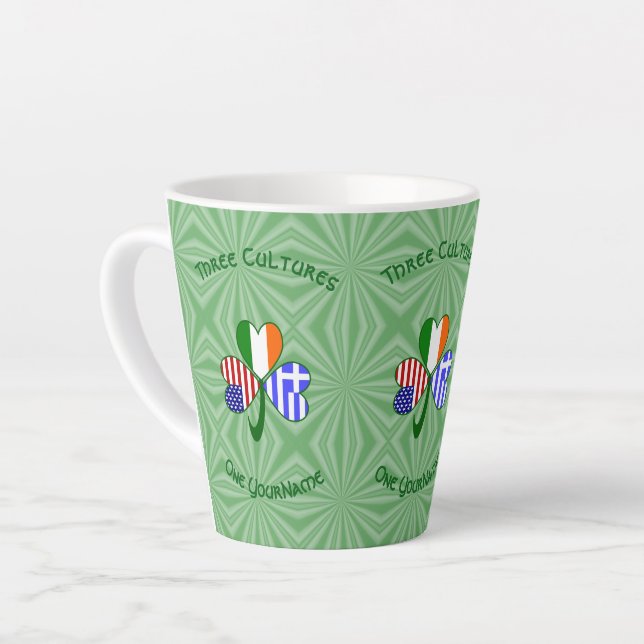 Caneca De Café Latte Grego Irlandês EUA Flags Shamrock Personalizado (Ângulo esquerdo)