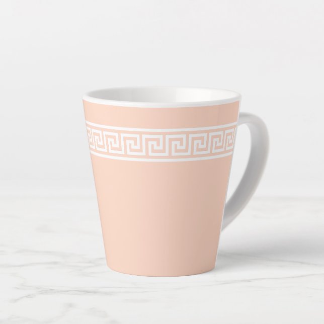 Caneca De Café Latte Greve de Chave Grega no Rosa de Ostra Pálida (Ângulo direito)
