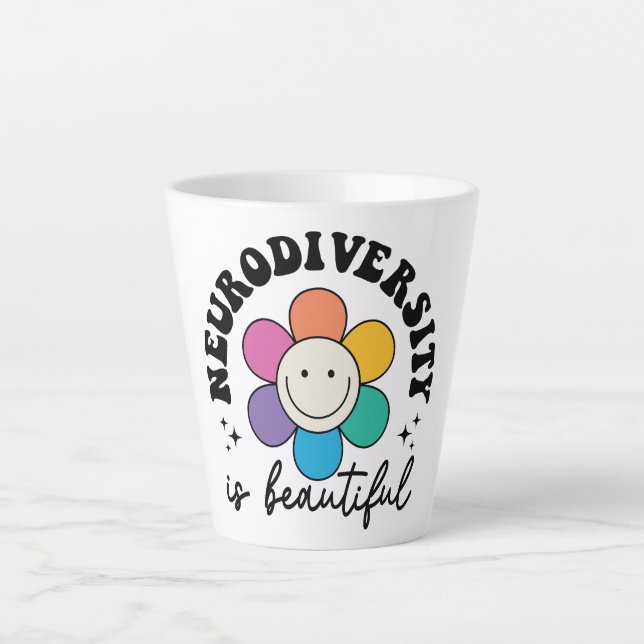 Caneca De Café Latte Groovy Rainbow Smiley Flower Neurodiversity (Frente)