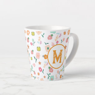 Caneca De Café Latte Groovy Retro Daisy Flowers Padrão Boho Floral