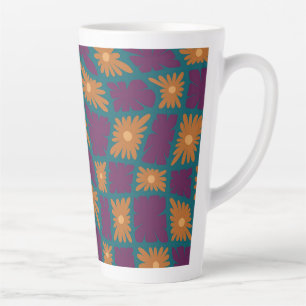 Caneca De Café Latte Groovy Wavy Trippy 60s Flor Verifica Laranja Cor-d