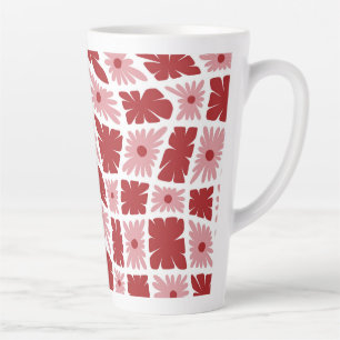 Caneca De Café Latte Groovy Wavy Trippy 60s Flor verifica o vermelho ro