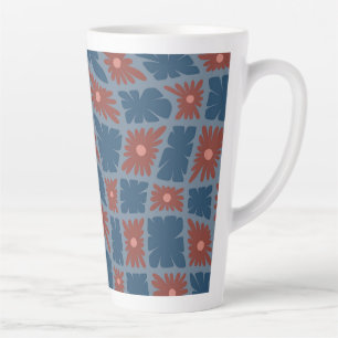 Caneca De Café Latte Groovy Wavy Trippy 60s Flor Verifica Vermelho Azul