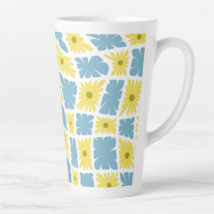 Caneca De Café Latte Groovy Wavy Trippy 60s Verificações de flores amar