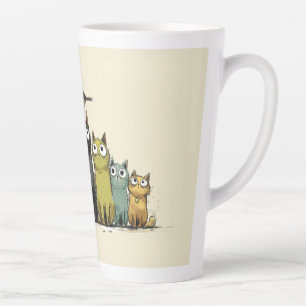 Caneca De Café Latte Grupo de Gatos Coloridos – Arte Caprichosa de Gato
