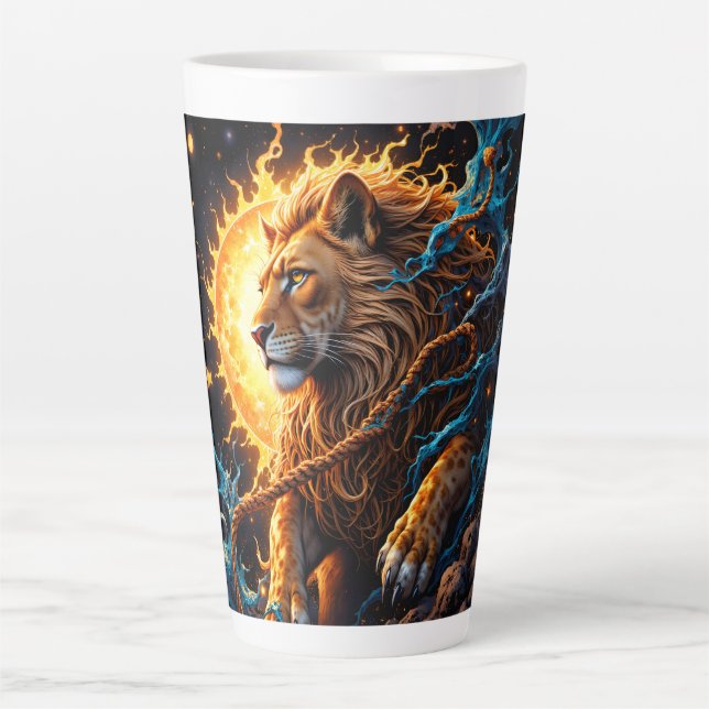 Caneca De Café Latte Guardian of the Solar Threshold – Lion of Balance  (Frente)