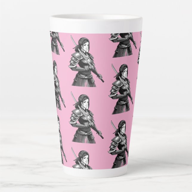 Caneca De Café Latte guerreira samurai japonesa - mulher (Frente)